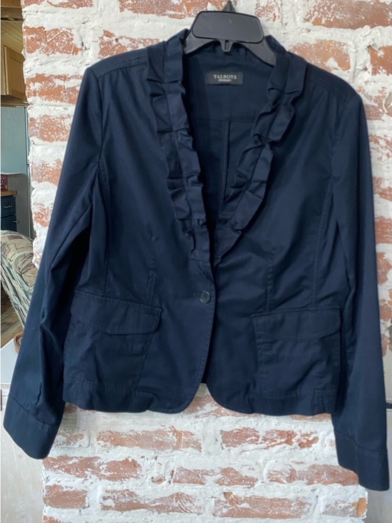 Talbots Jackets & Blazers - VGEC TALBOTS Dark Navy Ruffle-Trim Blazer with Long Sleeves Lined